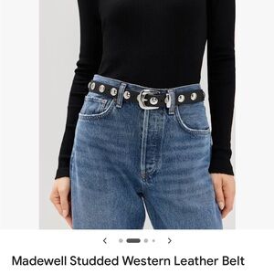 Madewell Black Studded Leather Belt with Silver Hardware